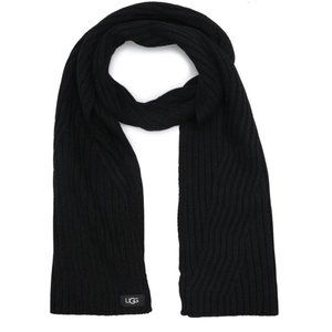 UGG Mens Ribbed Scarf Black Wool Blend 72 x 12 Inches NWT $95 MSRP